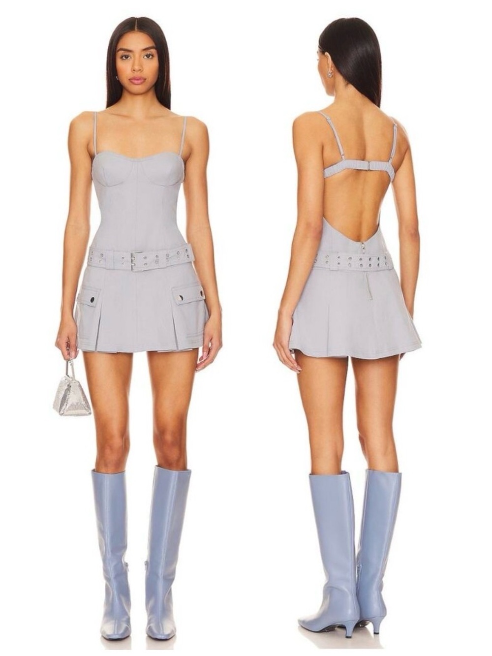 Lovers + Friends Remy Mini Dress XS Gray Belted Bustier Cargo Revolve